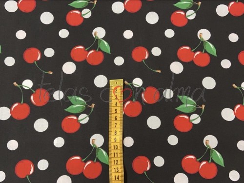 POPELIN LUNARES CEREZAS NEGRO