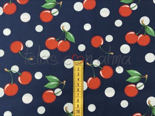 POPELIN LUNARES CEREZAS MARINO
