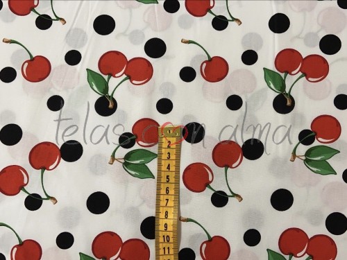 POPELIN LUNARES CEREZAS BLANCO