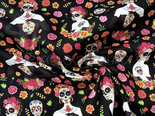 POPELIN CALAVERAS TATUAJE NEGRO